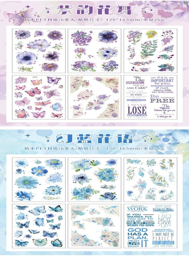 SAMVARDHAN Waterproof Floral Sticker Set - 36 Sheets, PET Material, Motivational Text,Decorative Flower & Butterfly Stickers for Scrapbooking, Journaling, DIY Crafts, Pack of 6 - Image 4